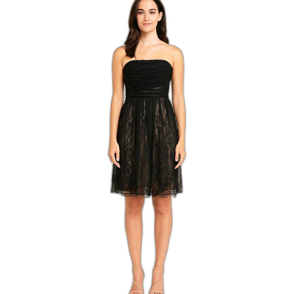 Ann Taylor BLACK silk strapless mini dress SIZE 6